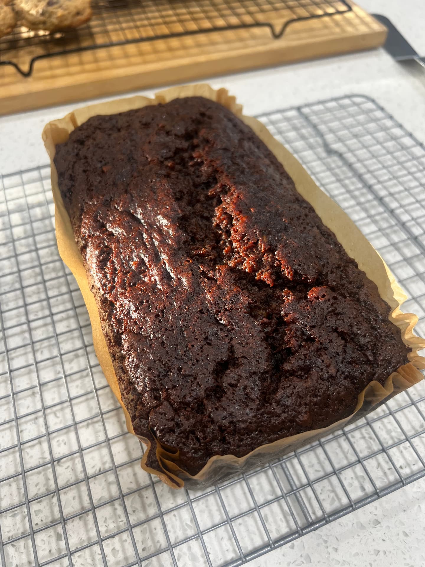 Sourdough banana bread loaf with a dark caramelized crust
